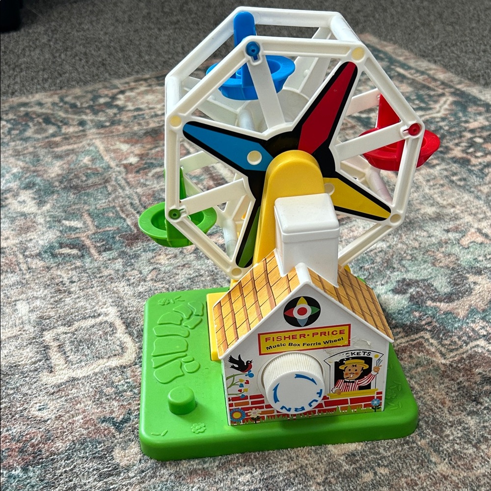 Fisher-Price Multicolor Music Box Ferris Wheel Toy - Green Base, White Frame